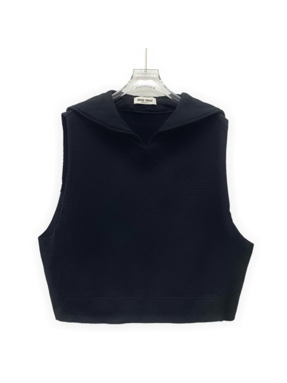Miu Miu Black Hooded Sleeveless Sweatshirt (2023 Collection)